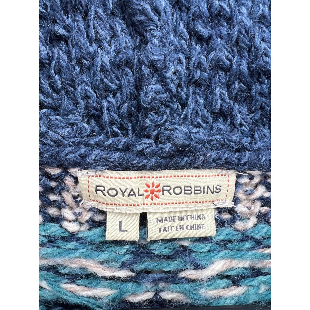 Royal Robbins Sweater Sz L Blue Fair Isle Zip Up Hooded Cardigan Aztec - Picture 4 of 10